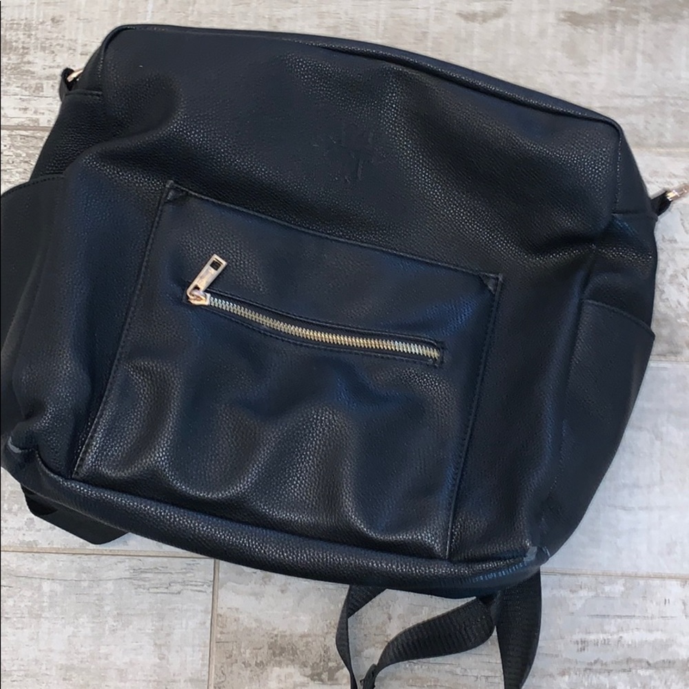 Kikilu black faux leather diaper bag
